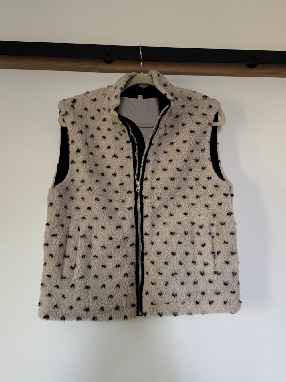 Cozy Ivory Sherpa Vest with Black Dot Accents